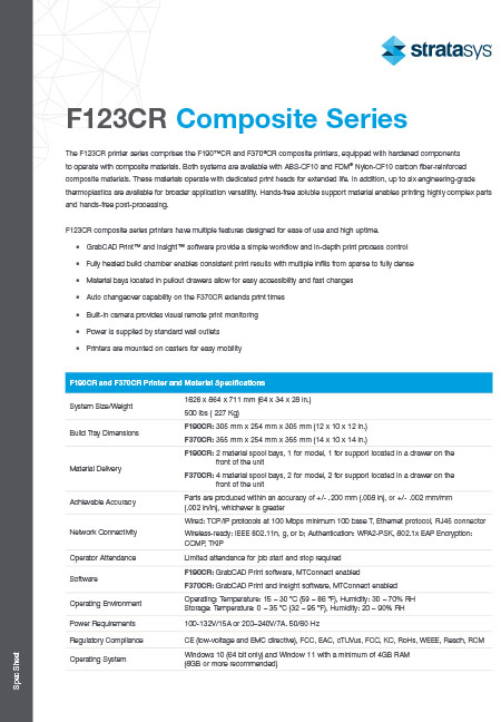 F123CR Spec Sheet Stratasys F123CR Composite Series