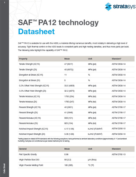 PA12 Material Data Sheet Stratasys SAF PA12