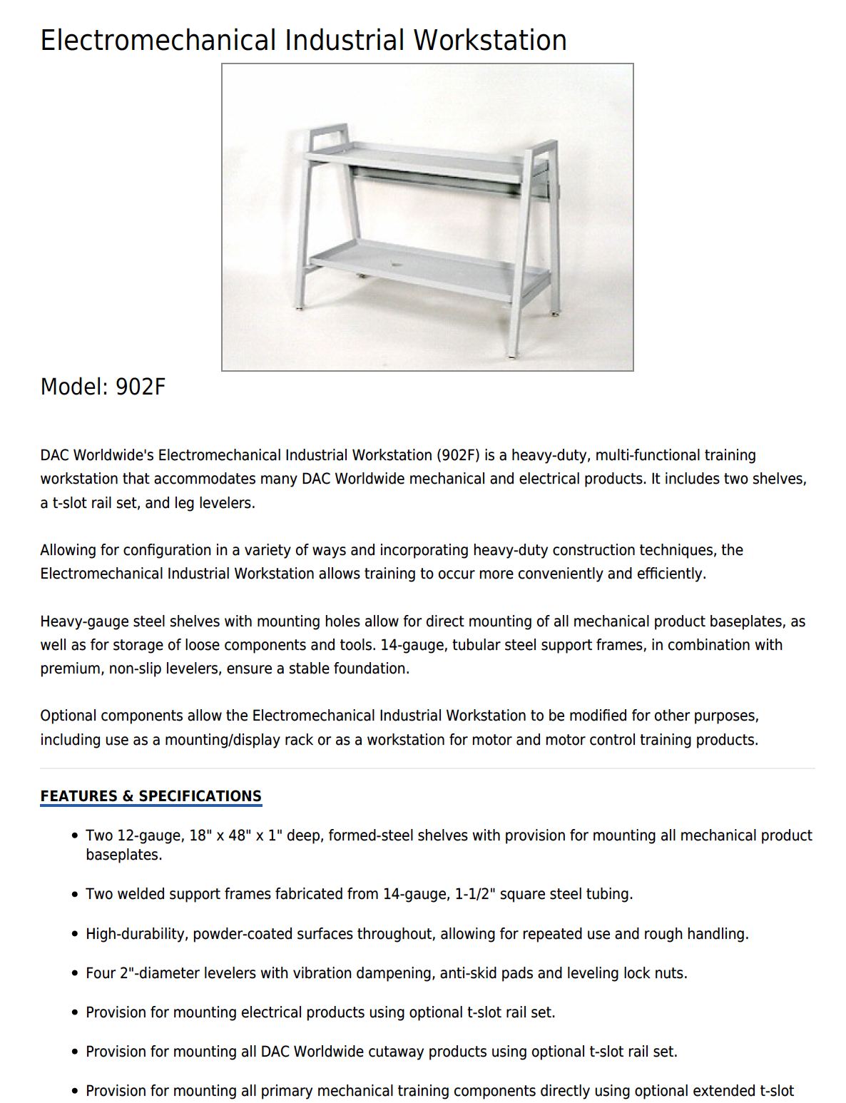 DAC Worldwide Electromechanical Industrial Workstation DAC Electromechanical Industrial Workstation 902F