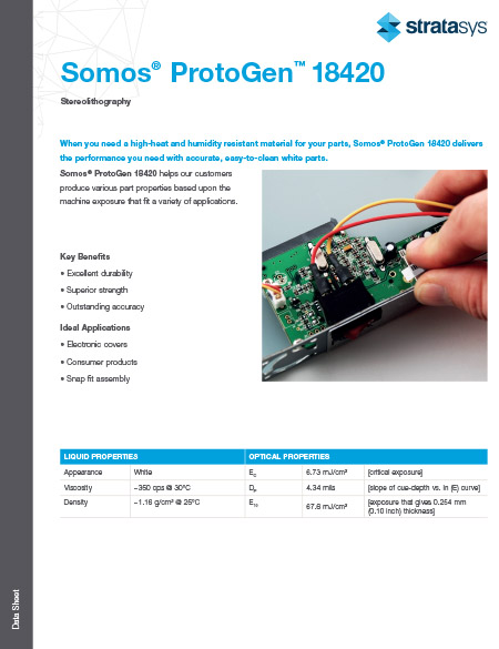Somos ProtoGen™ 18420 Data Sheet Stereolithography Materials for Neo Series
