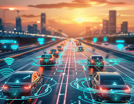 Image of Vehicles on the Road with Smart Technology Imagery 