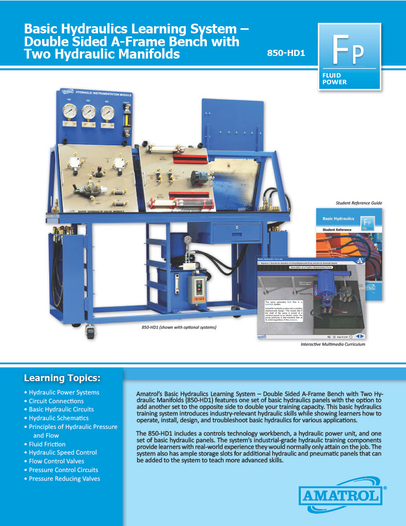 Basic Hydraulics Training System Amatrol Basic Hydraulics Training 850-HD1
