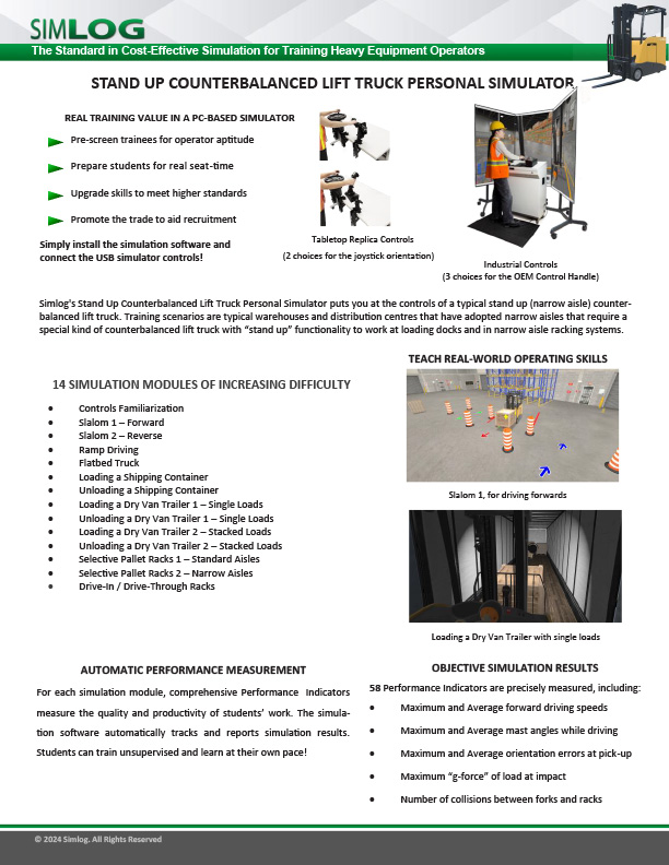 Download Simlog SLT Brochure Simlog Stand Up Counterbalanced Lift Truck Personal Simulator (SLT)