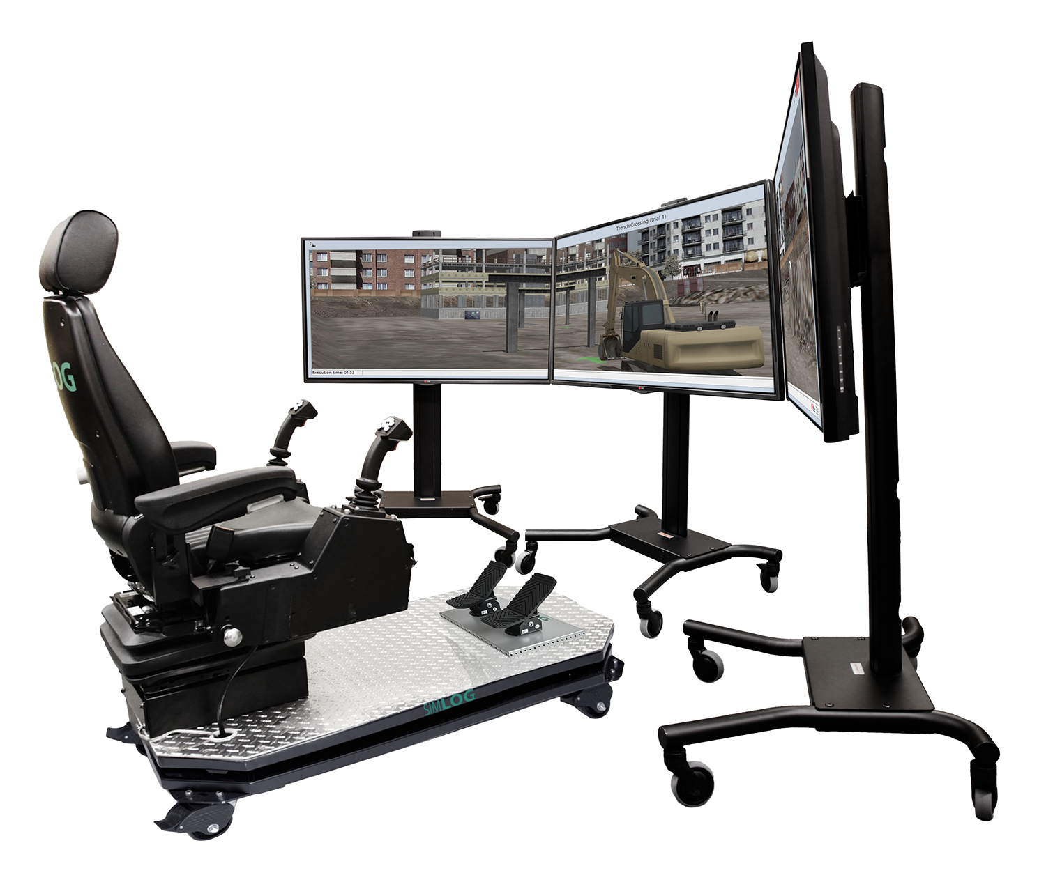 Hydraulic Excavator Personal Simulator - Operator Chair - 3 Displays - Landscape Mode Cost Effective Simulation for Training Heavy Equipment Operators