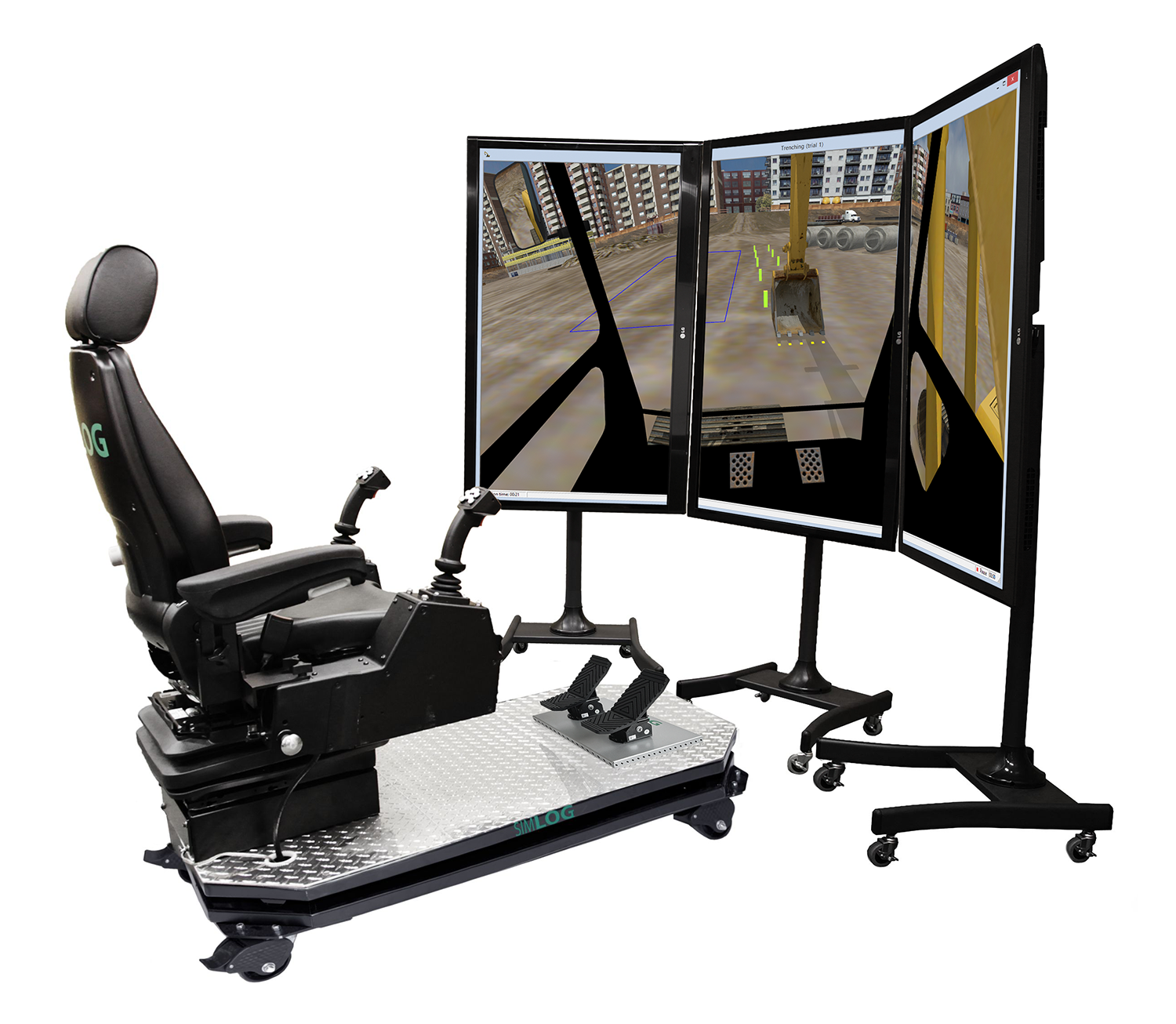 Hydraulic Excavator Personal Simulator - Operator Chair - 3 Displays - Portrait Mode Hydraulic Excavator Personal Simulator - Operator Chair