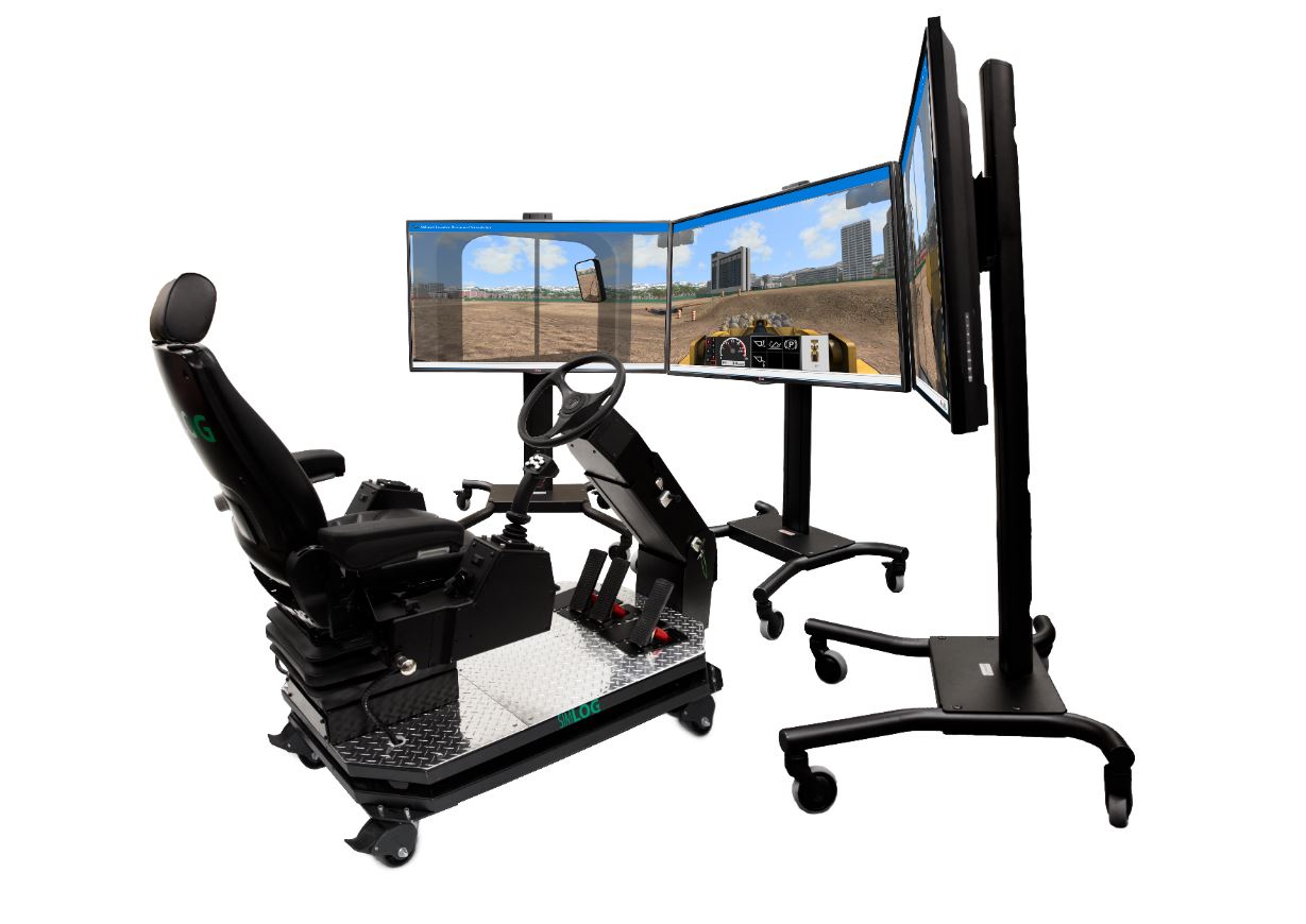 Operator Chair with Three Front Displays Simlog Wheel Loader Operator Chair Set-Up