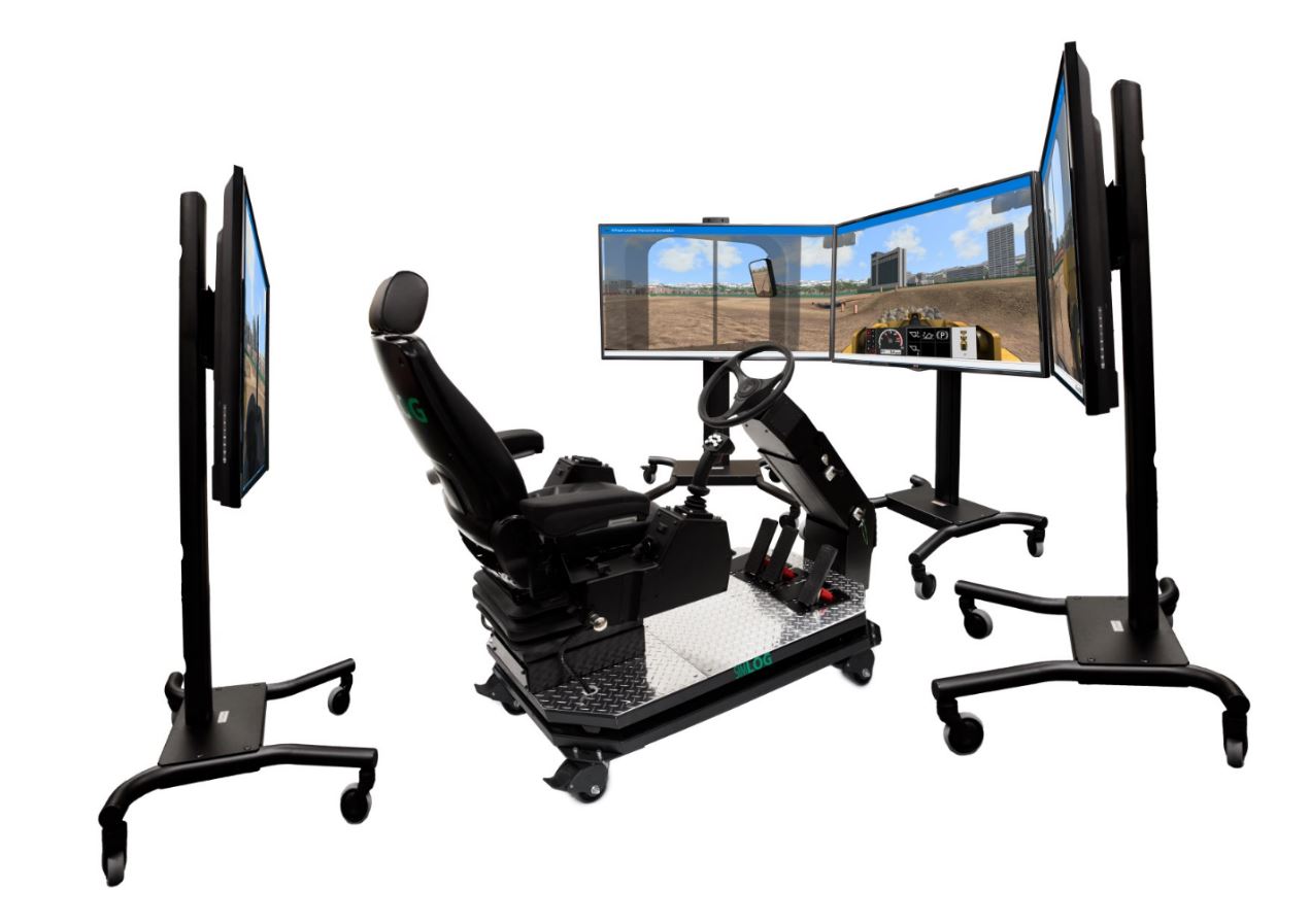 Operator Chair with Three Front and One Rear Displays Simlog Wheel Loader Personal Simulator Set-Up