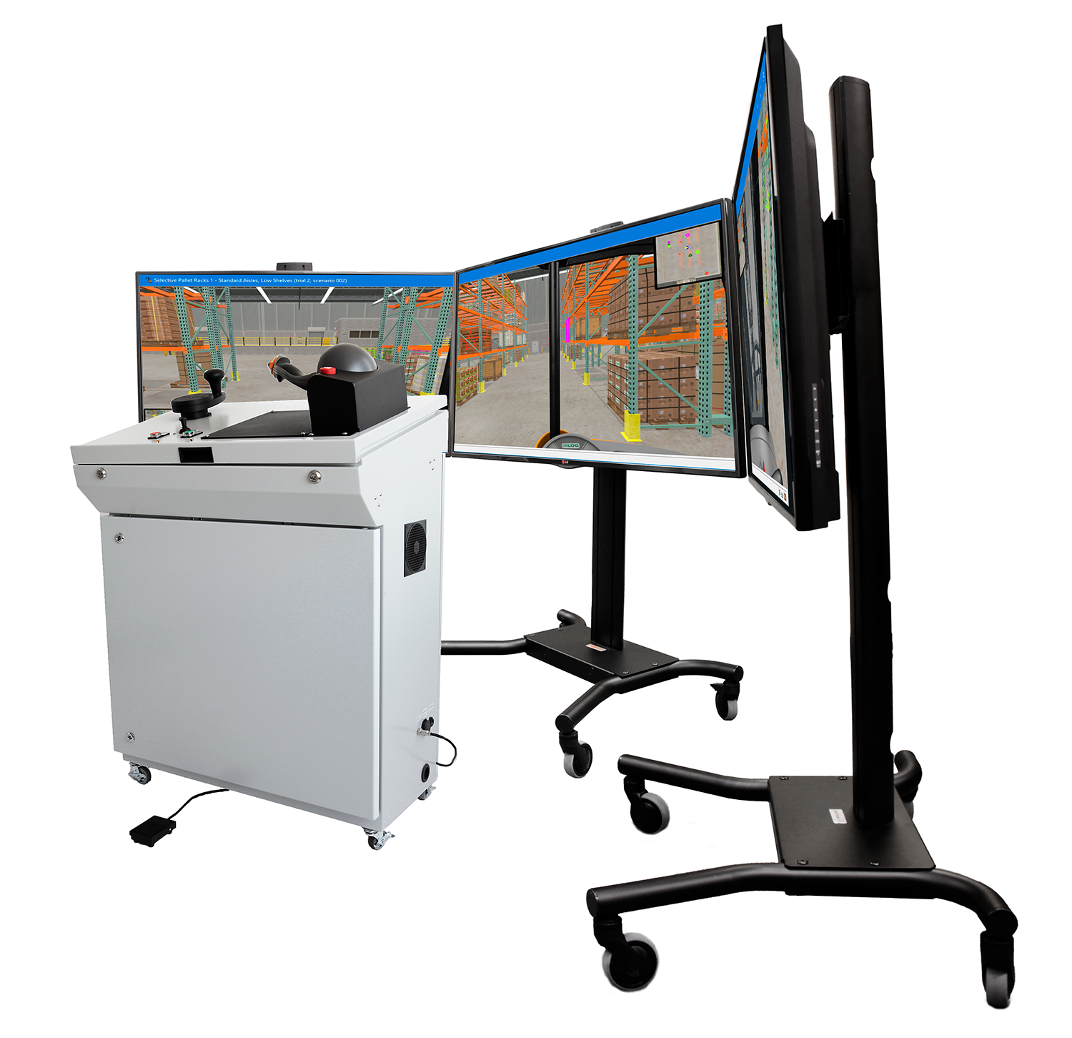 Reach Lift Truck Personal Simulator Industrial Controls - C - with Three Displays in Landscape Mode Logistics Training Simulators