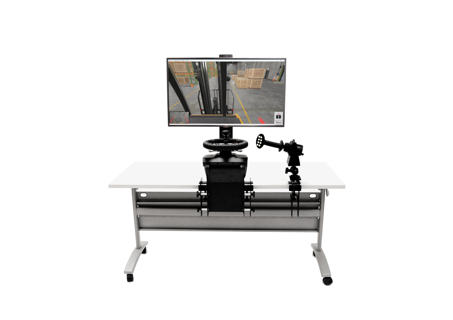 Stand Up Counterbalanced Lift Truck Personal Simulator Setup with One Display Warehouse Logistics and Safety Training