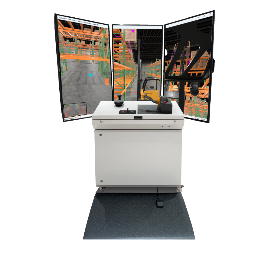 Industrial Controls with Three Displays in Portrait Mode Industrial Trainer Demonstrating Simlog Controls