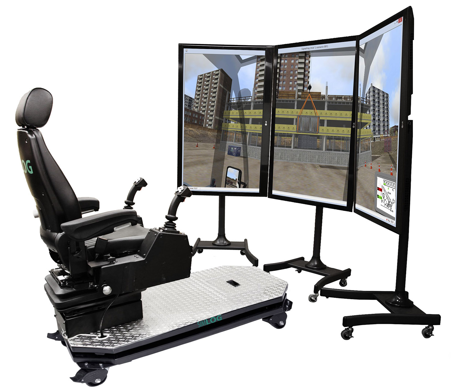 Mobile Crane Personal Simulator - Operator Chair - 3 Displays - Portrait Mode Simlog Heavy Equipment Simulators for Operator Training