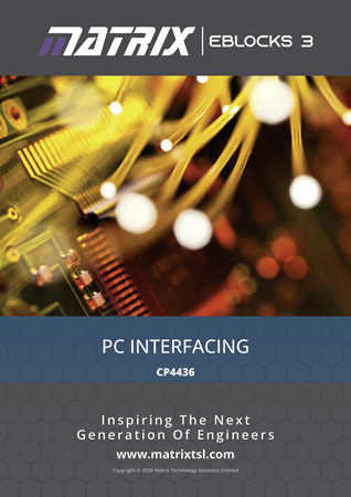 PC interfacing curriculum cover showing embedded systems connecting to PC and mobile devices using Flowcode