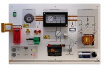 Lucas-Nuelle LOTO Trainer for High-Voltage Vehicles Front view of the Lucas-Nuelle CX3226-1A7 LOTO trainer and its EV components