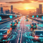 Image of Vehicles on the Road with Smart Technology Imagery 